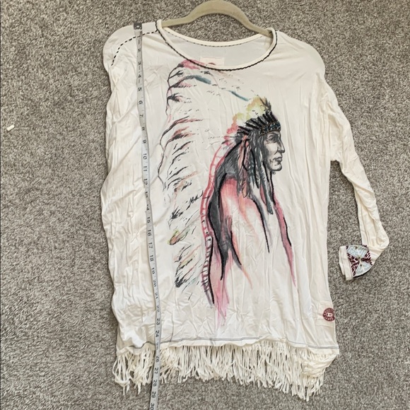 Double D Ranch Native American Graphic Fringe Hem Long Sleeve Shirt - Picture 8 of 10